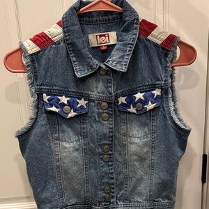 LEI Blue Denim Vest with Patriotic Accents